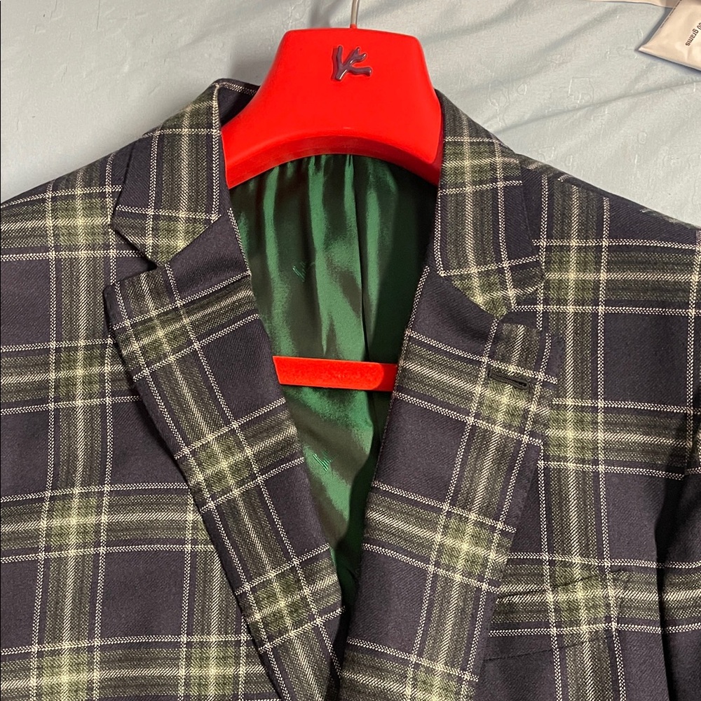 Bespoke Isaia Navy and Green Plaid Sport Coat in 100% Lana